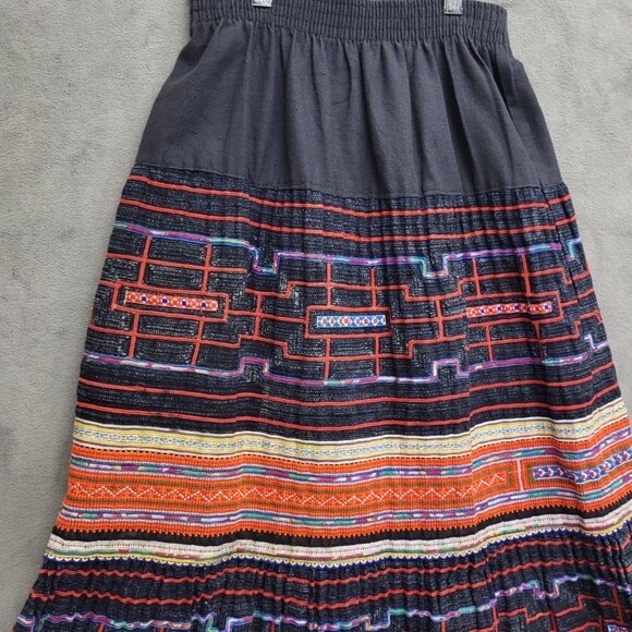 Thai Black Cotton Handwoven Embroidered Multi Color Women's Long Skirt SZ Small - Picture 4 of 13